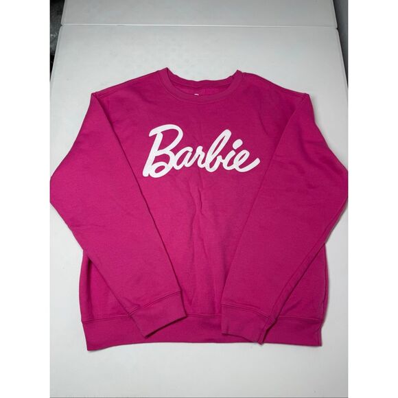 Barbie Pink Sweatshirt Women’s Sz M Crewneck Graphic Logo Mattel Casual Pullover - Picture 5 of 8